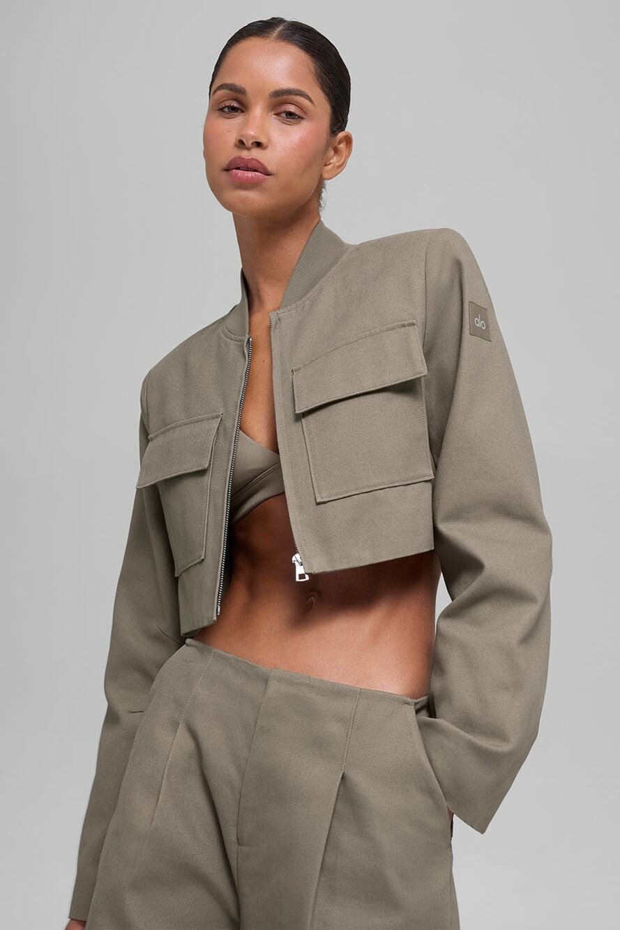 Alo Cropped Main Character Canvas Cotton Modern Edgy Jacket Light Cocoa NWT XS